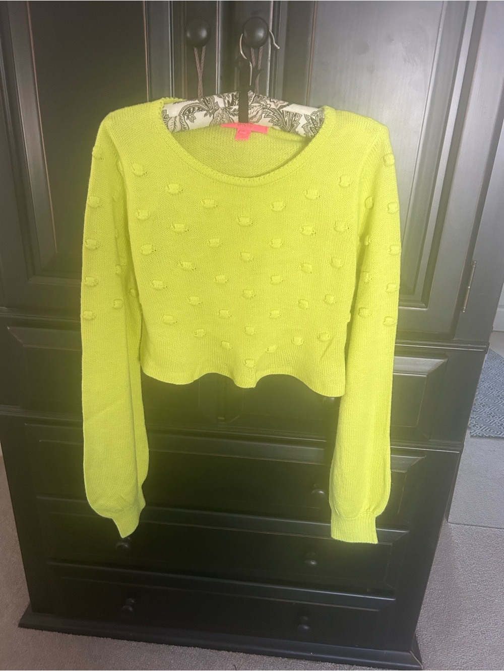 Lilly Pulitzer Neon Lime Popcorn-Knit Cropped Sweater